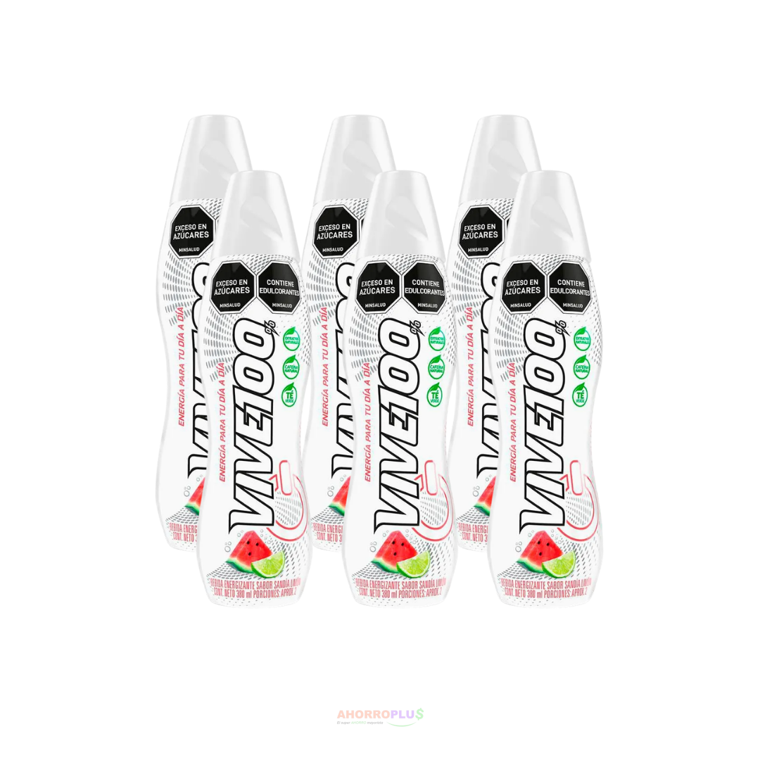 BEBIDA ENERGIZANTE VIVE 100 SANDIA LIMON SIX PACK *380ML